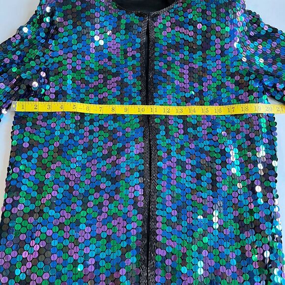 VTG Oleg Cassini All Over Sequin Silk Jacket Glam Evening Colorful Oversized M - Picture 13 of 15
